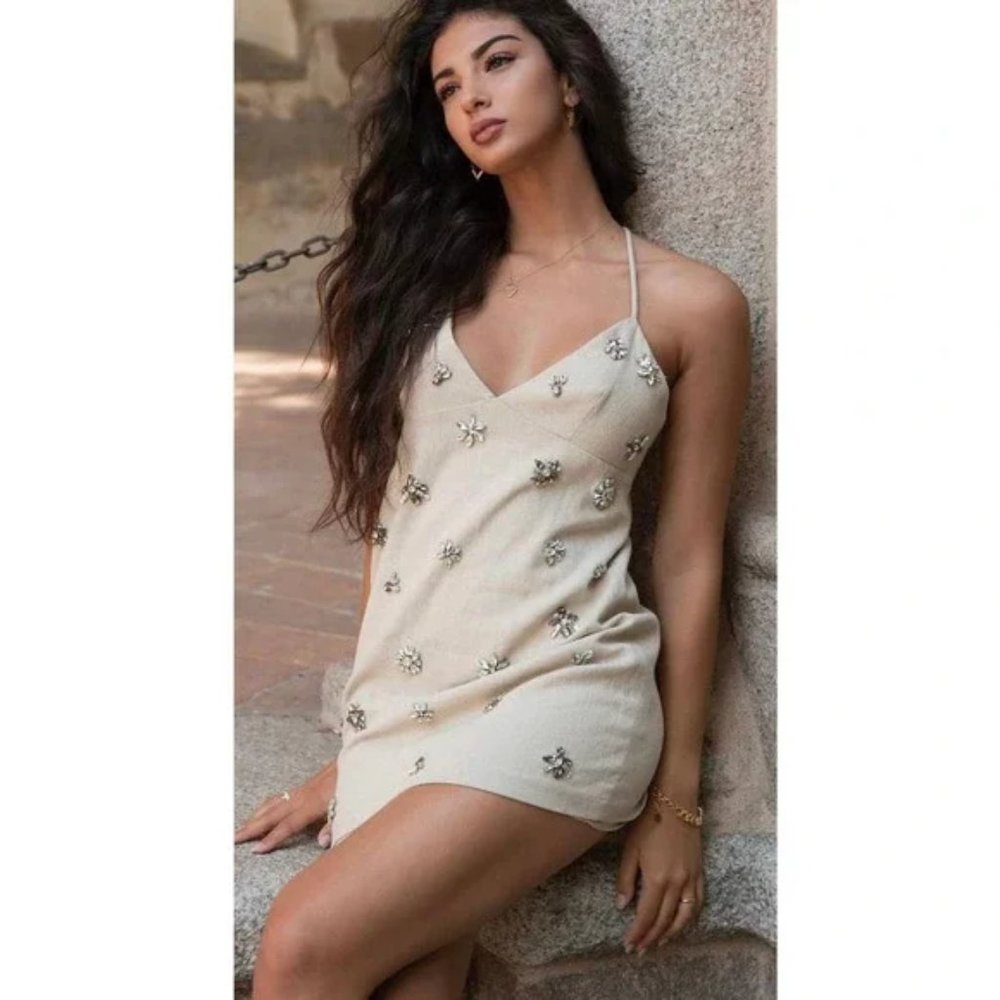ZARA Linen Crystal Mini Dress - XS - As NEW - Bloggers Favorite